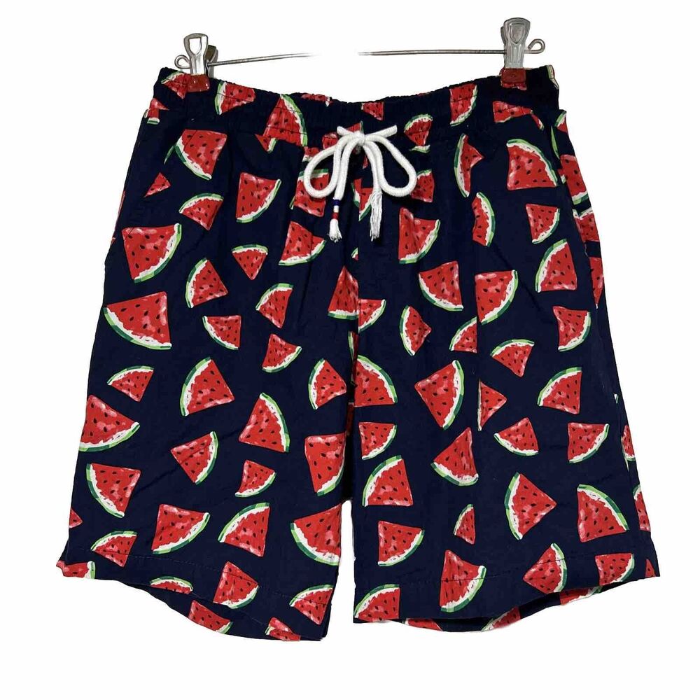 Jogal Watermelon Mens Shorts Sz Medium Navy Blue Red Drawstring Elastic Hawaiian